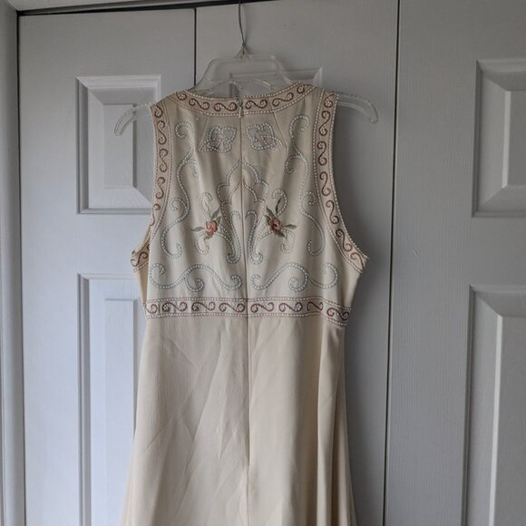 Vintage Cache' Semi-formal Dress Size 4 Beige with Beaded and Embroidered Design - Picture 3 of 4